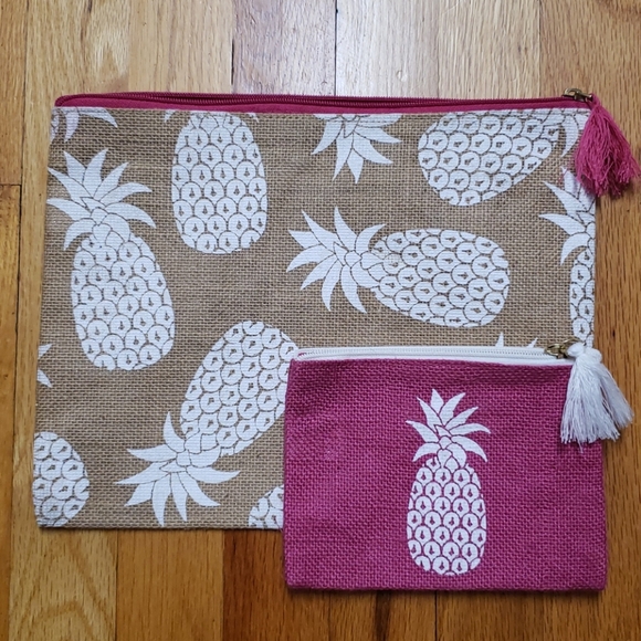 Mud Pie Handbags - MudPie Burlap Cosmetic Toiletry Bag Set